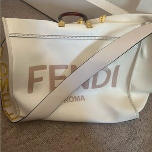 Fendi Sunshine  Logo Leather Tote with Gold Hardware .
